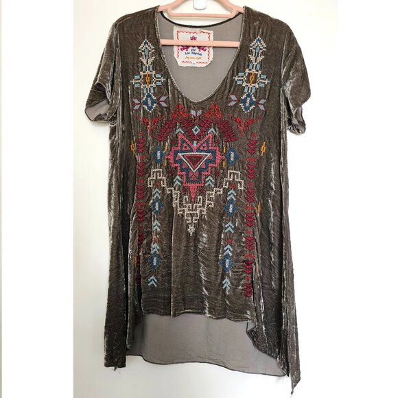 JW Johny Was Los Angeles Velvet Embroidered High Low Tunic Top S - Picture 2 of 7